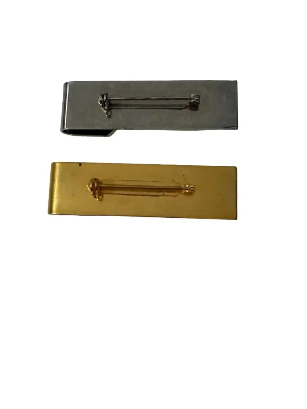 Vintage Gold Tone & Silver Tone Sweater Guard Collar Clips Set of 2 Geometric Ba